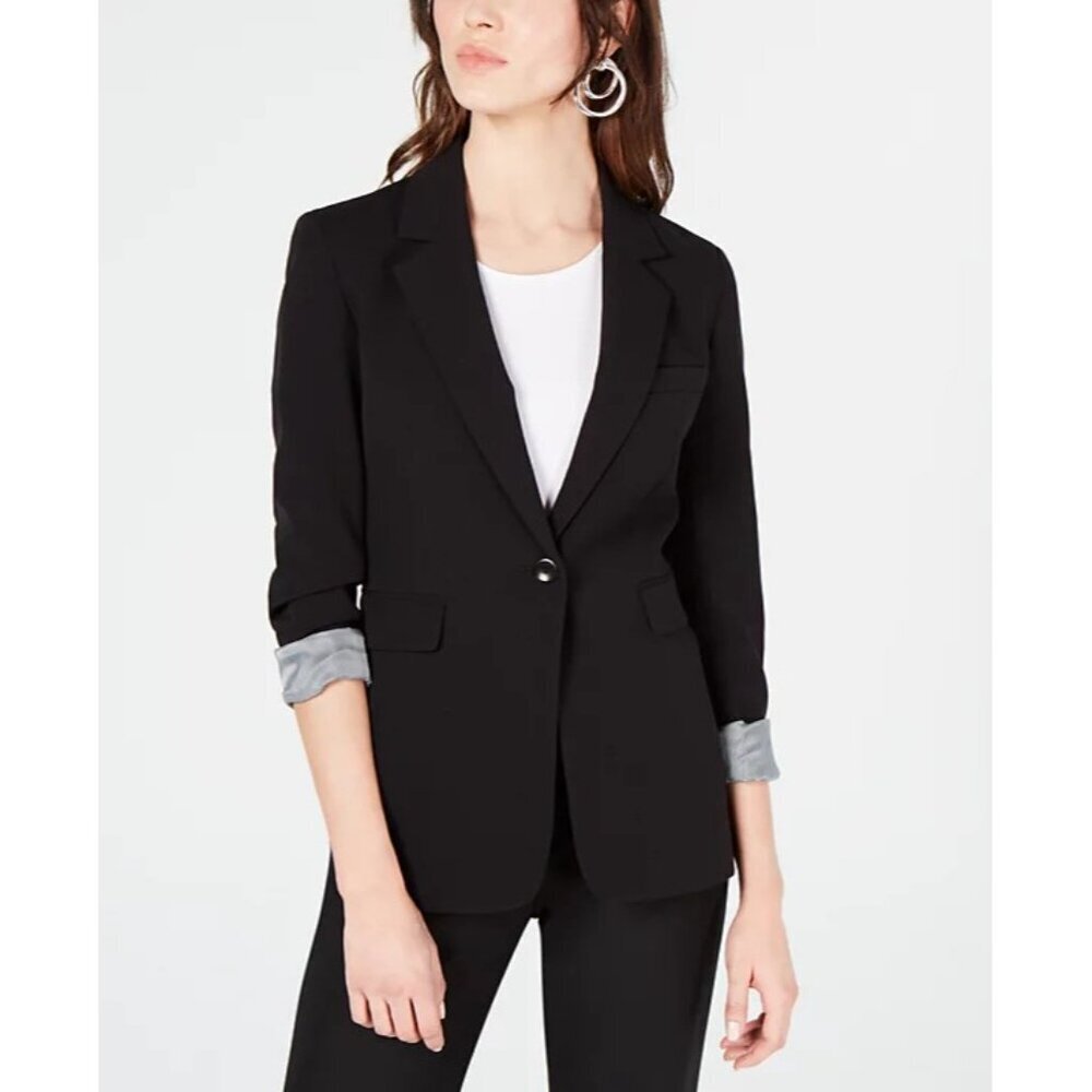 Bar III Womens Size 14 One-Button Notch-Collar Blazer in Black Stripe Lining $99